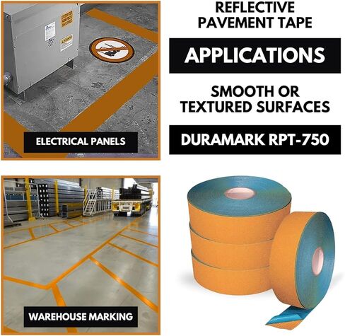 شريط تحديد الرصيف DuraMark RPT-750 - شريط قاعدة مطاطي متين ومقاوم للانزلاق ومتين للاستخدام الخارجي، معتمد من Bast (أصفر، 2 بوصة × 108 قدم) in Kuwait