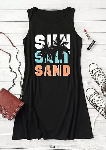 Sun Salt Sand Coconut Tree Tank Mini Dress for Women Sleeveless Beach Praty Shirts Summer Vacation Short Mini Dresses in Saudi Arabia
