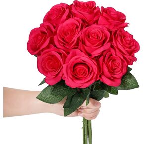 LFF 10pcs Silk Roses Artificial Flowers Fake Long Stem Roses for DIY Wedding Bouquet Home Decoration (Black)