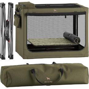 Noah & Paw Collapsible Dog Crate 30 Inches, Large Dog Crate for Large Medium Breeds, Travel Kennel for Car, Including Pet Mat for Pet Cage, 2 Storage Pockets, Handbag, 10mm Locking Zipper 30*21*21