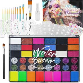 Professional Face Paint Set for Kids,42 Colors Non-toxic Water Activated Face Painting Makeup Palette .Includes Multiple makeup tools.Ideal for Halloween,Carnival,Cosplay,Party,SFX Arty Stage Makeup.