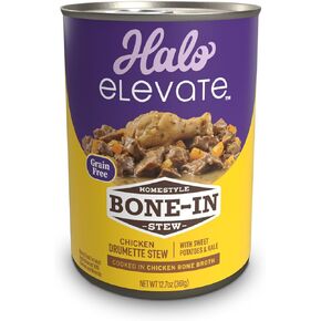 Halo Elevate Wet Dog Food Homestyle Bone-in Chicken Stew with Sweet Potatoes & Kale Recipe, Grain Free Canned Dog Food, 12.7 Oz Can (Pack of 6)