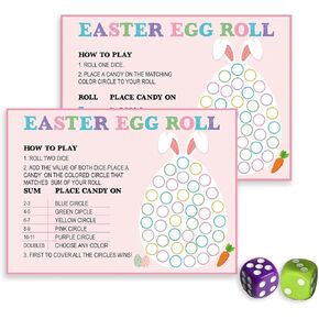 لعبة Easter Egg Roll Dice Game for Easter Day ، Easter Roll the Dice Game ، مستلزمات ألعاب Easter Party ، ألعاب عائلية Easter Fun ، 25 PCS Play Cards -FHJ03