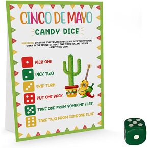 Uhadre Cinco de Mayo Candy Dice Game -One Sign+ One Dice ، Roll the Dice Game ، Cinco de Mayo Game للمراهقين والبالغين ، مجموعة Cinco de Mayo ، ألعاب الحفلات المكسيكية -wyw04