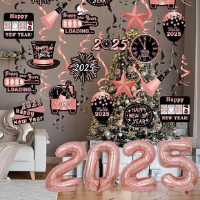 yinupet 54 Pieces 2024 New Year Hanging Swirl Set for Party Decorations 2024 Hanging Swirl for Birthday Party Supplies Black Pink