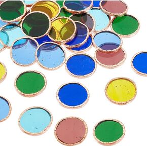 Olycraft 36pcs 6 ألوان مستديرة من البلاط الفسيفساء الزجاجية 1 بوصة قطع زجاجية فسيفسانية من الكريستال شنق الزخرفة بقطع بلاط الفسيفس