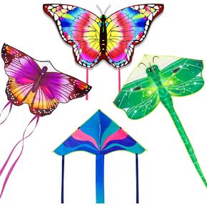 4 Pack Kites - Butterfly Delta Dragonfly Kites for Kids 4-8, 8-12, Easy to Fly for Adults