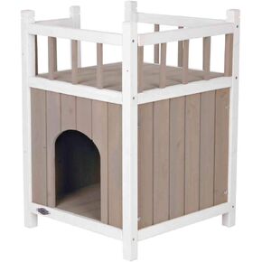 TRIXIE Cat Home with Balcony, Elevated Cat House, Weatherproof Shelter, Ideal for Cats and Small Dogs 17.5 x 17.5 x 25.5 in.
