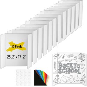 4 PCS Medium Trifold Poster ، 26.2 "× 17.2" لوحة عرض تقديمية ، مع أشرطة مزدوجة الجوانب والكرتون ، ولوحات المشروع المموجة البيضاء/لوحة عرض/Trifold Display للمشروع المدرسي