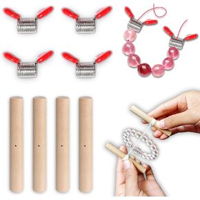 4 Pcs Spring Clamps for Jewelry Making, Bead Stopper with Red Handles to Prevent Beads from Falling, and 4 Pcs Wood Knot Grippers Tool for Silicone Beads, Bead Knotting Tool for Jewelry Making