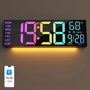 Digital Wall Clock Large Display, 16.2" Large Digital Wall Clock with LED Display Remote Control, Automatic Brightness Dimmer Big Clock with Date Week Temperature（White）