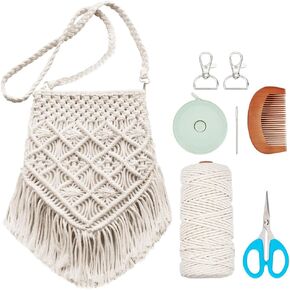 Webeedy Boho DIY Macrame Bag Kit للبالغين المبتدئين مجموعة كيس الكتف Beige مع 109 ياردات 3 مم من الحبل المتوحش والفيديو التعليمية الكاملة مصنوعة يدويًا للهدية ديكور شاطئ العطلة