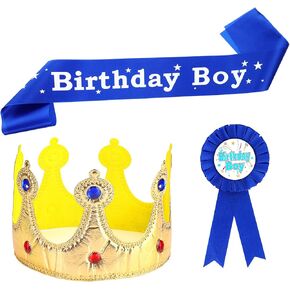 3pcs boy birdmy party set - التاج ، وشاح ودبوس ، قبعات حفلة عيد ميلاد أعياد الميلاد صبي صبي أولاد أعياد الميلاد.