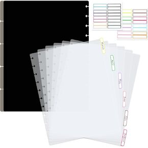 Poly Tab Discbound Dividers, 11 Letter Tabs Dividers for Discbound Notebook Aesthetic Tab Binder Index Divider Disc Bound Monthly Planner Supplies Disc Bound Notebook System for Office School Home