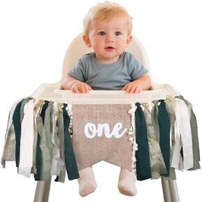 1st/First Birthday High Chair Banner for Girls,First Birthday Decorations for Girl,Highchair Garland Decoration for Princess,Fairy Baby 1st Party Photo Props(Green)