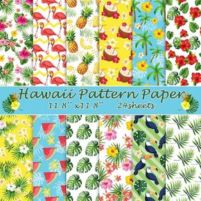 Konsait 24 Sheets Summer Scrapbook Paper 12x12 Hawaii Decorative Paper Double Sided Tropical Scrapbook Paper Palm Leaf Pattern Papers Craft Cardstock Scrapbook Supplies