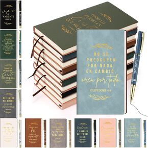 Crtiin 40 Pcs Spanish Christian Gifts for Women Bible Journal Notebooks and Pens Bulk Mother's Day Party Favors for Church Office School Regalos Cristianos(Morandi Color)