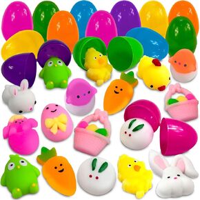 Stargo 36 Pack Prey Prevility Prevility Easter Beags مع ألعاب اسفنجي ، بيض عيد الفصح البلاستيكي المملوء ، حشو سلة للأطفال ، الأطفال الصغار ، إسكان الإجهاد لصيد البيض ، تفضل الحفلات ، أكياس جيدة
