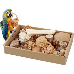 Natural Bird Foraging & Shredding Toys Box, Safe Parrot Toys for Cockatiel, Lovebird, Cockatoo, Macaw, African Grey Parrot & Small Birds