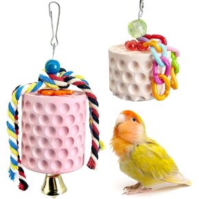 Pinvnby 2 Pack Bird Bird Toys Bird Deak طحن الحجر الحمم الكالسيوم مع الجرس معلق ببغاء مضغ القفص الإكسسوارات للببغوميين conures cockatiels budgies lovebirds