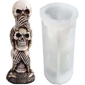3D Skull Silicone Candle Mold, Skeleton Epoxy Resin Casting Mold,Silicone Soap Molds Chocolate Candy Cake Decor Plaster Clay Mould (3 in 1)