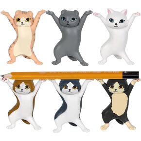 6 PCS Desk Pets مع حامل مفتاح القط ، حامل فرشاة الأسنان ، كاواي تماثيل القطط اللوازم المكتبية ، وملحقات مكتب القط ، تلعب مكتب رائعتين ديكور مكتب مضحك ديكور كاواي الرقص
