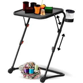 Homy Casa Z-Shaped Folding Sewing Table, Adjustable Height & Tilt Crafting Workstation Portable Side Table with Metal Frame, Multipurpose for Small Spaces Craft & Sewing, Black