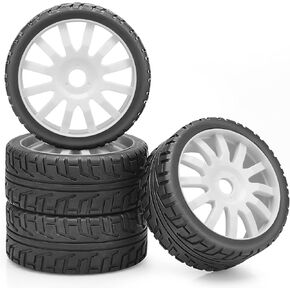 1/8 RC On Road Car Tires and Wheels, daitoku 17mm Hex 1/8 RC Rally Tires & Drift Wheels Set 4PCS for HPI WR8 HSP Hobao ARRMA Redcat Losi Kyosho VRX - White