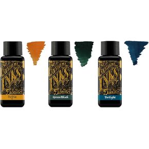 Diamine - 30 مل حبر قلم النافورة - 3 حزمة - Sepia ، الأسود الأخضر ، الشفق