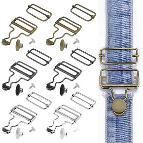 6 Sets Overall Buckles Replacement, 3 Colors 1-1/2" Metal Suspender Buckles, Adjustable 38mm Overalls Clasp Clips Replacement DIY for Jeans Suspender Bib Pants Sewing Accessories