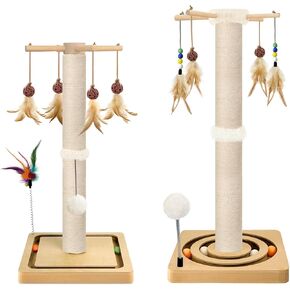 Cat Scratching Post, Sisal, Scratcher Tree Tower for Indoor Cats Adults with Hanging and Ball Track