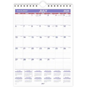 AT-A-GLANCE Wall Calendar 2025-2026 Academic, Monthly, 8" x 11", Small, Ruled Daily Blocks (AY128)