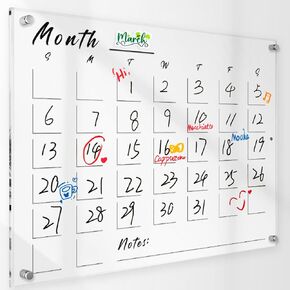 Large Acrylic Calendar for Wall – 28" x 20" Dry Erase Calendar Board, Clear Monthly Planner for Wall with Tray, Chalk Markers, Eraser & Reusable Notes – Great for Home, Office, Kitchen & Classroom