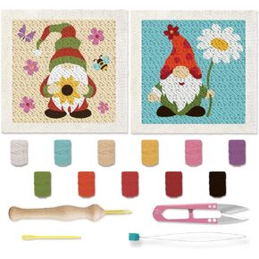 Beunitone 2 مجموعات Gnome Punch Kits Flower Beginner Punch Kits Kits Tritching Kit for Wall Hanging 9.4 '' x 9.4 'starter starter et et et starter ethuals for craft craft birthday