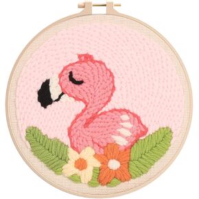 YOZHAKOU Punch Needle Embroidery Starter Kits for Kids and Adults Beginners, Include Instructions, Punch Needle Fabric with Floral Pattern,Punch Needle Tool with pre-Print Fabric，Hoops, Yarns（elk）