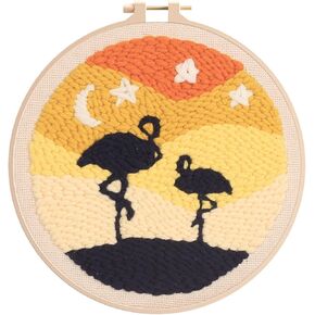 yozhakou punch eedle sterle starter starter kits for child and adults beginners ، تشمل التعليمات ، ونسيج الإبرة لكمة مع نمط الأزهار ، وأداة الإبرة لكمة مع النسيج المطبوع ， الأطواق ، والخيوط （elk） in Kuwait