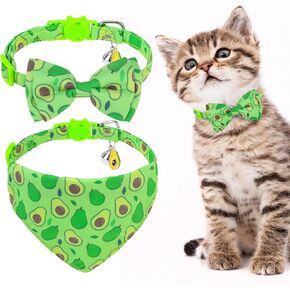 expawlorer طوق القط لطيف مع أجراس - 2 حزمة القط طوق الانفصال، القط باندانا طوق القط ربطة عنق طوق للقطط فتاة صبي، قابل للتعديل طوق هريرة الفاكهة للقطط الذكور الإناث، الفراولة in Kuwait