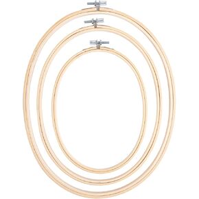 Framendino, 3 Pack 3 Sizes Oval Embroidery Hoops Bamboo Circle Cross Stitch Hoop Ring Frames for Sewing DIY Craft