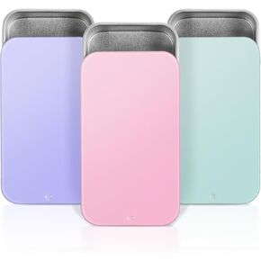 Metal Tin Box, 3 Pcs 2.36×1.33×0.4 Inch Slide Top Small Tin Box Rectangular Empty Hinged Containers with Lids Portable Mini Boxes for Candies Jewelry Crafts Lip Balm Cosmetic Pills (3 Colors)