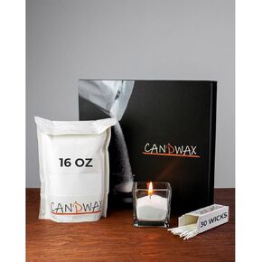 Candwax Pearled Candle Wax Sand 16 Oz (450g) - مسحوق شمعة الهدايا - شمعة لا دخن لا دخن لا دخن - لآلئ شمعة قابلة لإعادة التعبئة مع 30 فتيل وحاوية زجاجية قابلة لإعادة الاستخدام