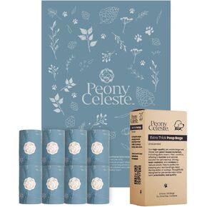 أكياس أنبوب سميكة إضافية من قبل Peony Celeste - 120 عدد ، 15 كيسًا لكل لفة ، 8 لفات كبيرة الحجم ، لون الحجر الأزرق ، أكياس نفايات للحيوانات الأليفة مقاومة للتسرب ، غير معلوم ، 9x13 بوصة