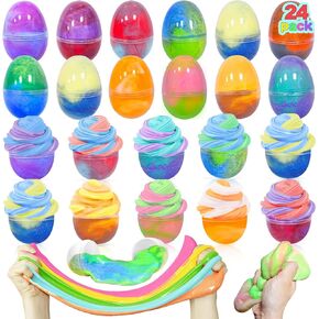 Amenon 24 Pack Easter Baskety مليء بالزبدة Slime Kit غير اللطيفة ، بيض الوحل تخفيف الإجهاد.