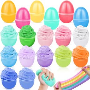 AMENON 18 Pack Pre-Filled Easter Basket Stuffers with Butter Slime Eggs Slime Kit Putty Stretchy Non-Sticky Stress Relief Toy Easter Egg Fillers Party Favor Gifts Classroom Prize for Kids Boys Girls