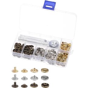 UXCELL 60 SETS LEATHY SNAP SNAPHERERS KIT 10MM MENTER PRESS BUTTONS TOOD مع 4 أدوات Setter وصندوق تخزين للملابس الجلدية الخياطة