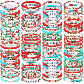 100 قطعة من أساور Preppy Heishi Surfer مجموعة ملونة من Happy Smile مطرز أساور ممتدة أساور من الطين للنساء in Kuwait