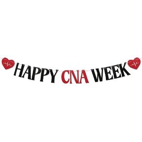 Happy CNA Week Banner - CNA تقدير أسبوعي ، نحب CNAs لدينا ، معتمدة من مساعد التمريض ، زخارف الحفلات الأسود بريق أحمر الأسود