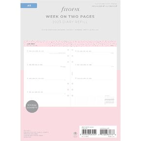 Filofax Calendar Diary Refill, A5 Size, Week-to-View, Confetti Minimal Diary Pack, Multilingual: Five Languages, 2025 (C68591-25)