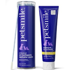 PetSmile Professional Pet Pet Spaste Kit - Cat & Dog Appludator مسحة ومعجون أسنان - لوحة التحكم ، التارتار والتهاب السيئ - معجون أسنان مقبول Vohc - لوازم تنظيف الأسنان (لندن برايل ، 4.2 أوقية)