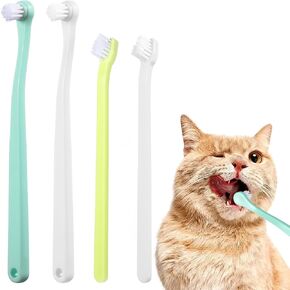4 Pack Cat Toothbrush Small Dog Toothbrush 2 Styles Pet Tooth Brush Soft Puppy Tooth Brush Deep Clean Kit Mini Size Micro Head, Portable Travel Friendly for Puppy, Kitten, Dog & Cat