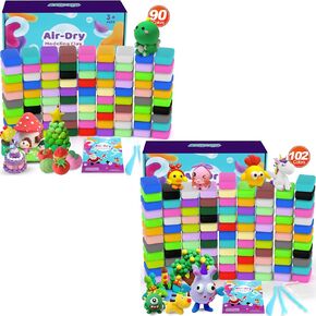 Air Dry Clay 90+102 Color ، طين النمذجة للأطفال ، طراز Magic Magic Clay ، Diy صب طين الطين مع أدوات النحت ، والضوء الناعم والخفيف ، والفن والحرف الهدايا للأولاد.